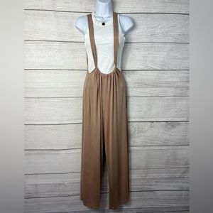 Loving People Solid Flowy Suspender Pants With Side Pockets Tie Back 💗